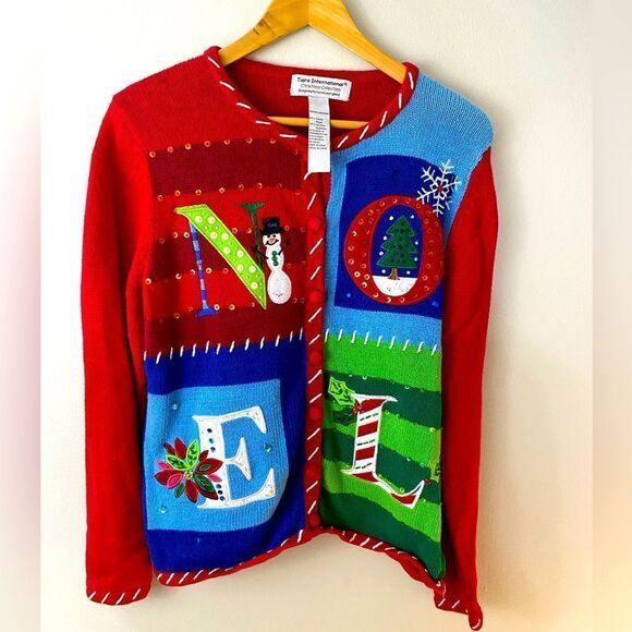 Tiara Women's Christmas Cardigan Sweater M Multicolor Festive Holiday NOEL - Picture 1 of 8